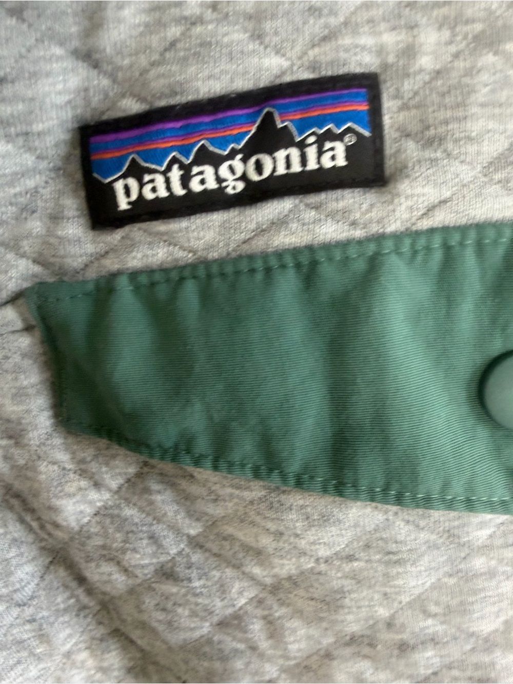Patagonia Organic Cotton Quilted Snap-T Pullover Grey Green Trim M - Picture 3 of 4